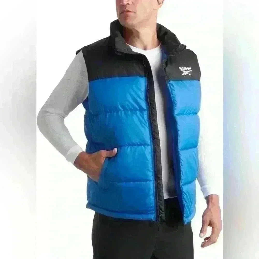 Reebok Puffer Vest Mens M Blue Black